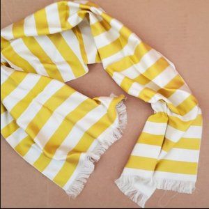 Disney World Japan Epcot Vintage Yellow and White Fringed Stripped Silk Scarf